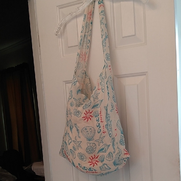 Free People BOHO Summer Beach Ocean Themed Cotton Bag HOBO Purse - Picture 1 of 13